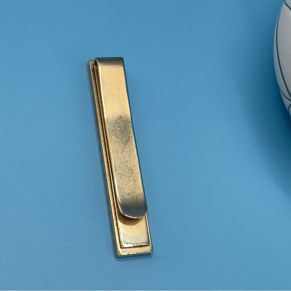 Vintage Heavy Gold Tone Textured Tie Clip Bar Mid Century Brutalist 30g 🔥 - Picture 8 of 9